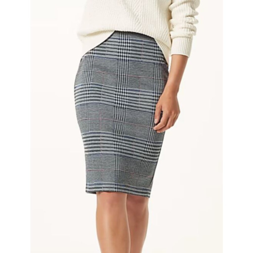 Olivia Rae Women's Midi Pencil Skirt Stretch Pull-On Size S Black & White Plaid